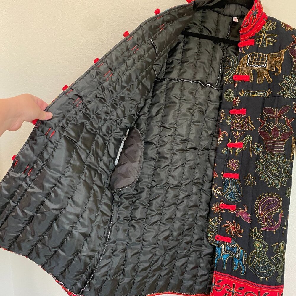 Chinese Embroidered Floral Quilted Long Jacket - Picture 5 of 6